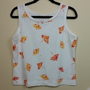 White Cropped Parasol Print Tank size Large